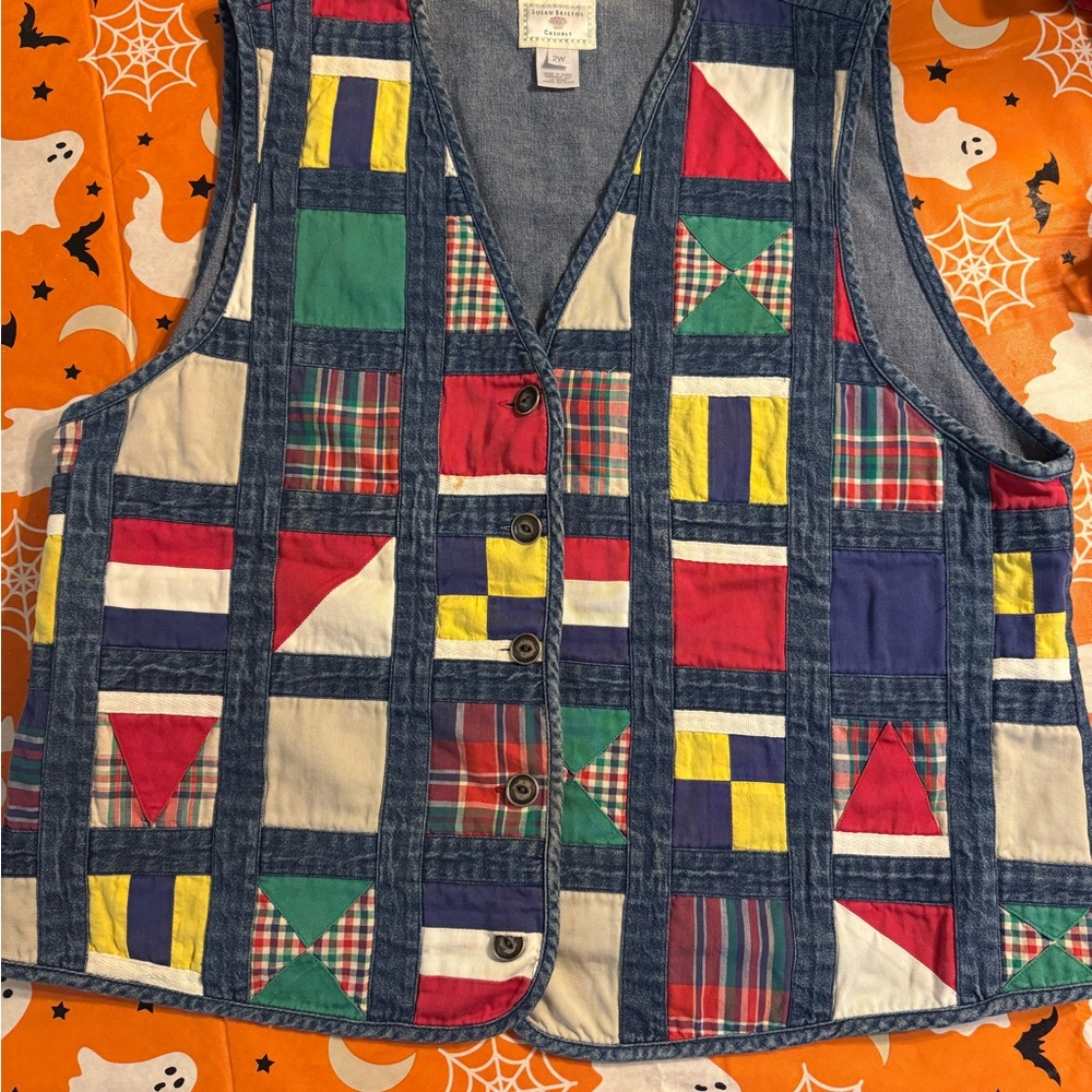 Vintage Susan Bristol Multicolor Patchwork Button Down Vest